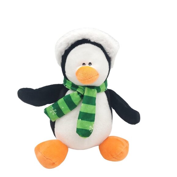 Gitzy 15” Penguin W/ Green Winter Scarf‎ & Hat Stuffed Animal Plush Holiday Xmas - Picture 1 of 6